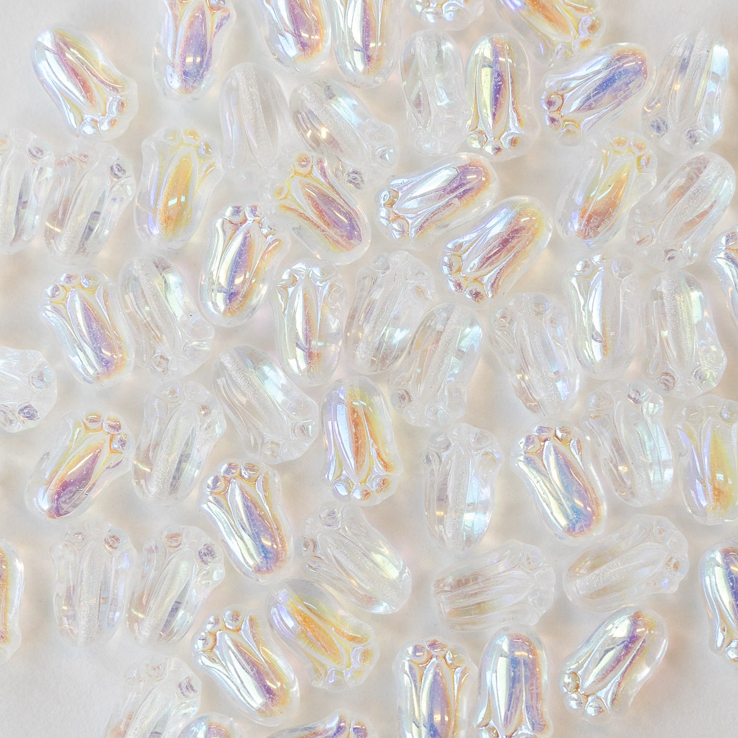 10mm Glass Tulip Beads - Crystal AB - 20 Beads