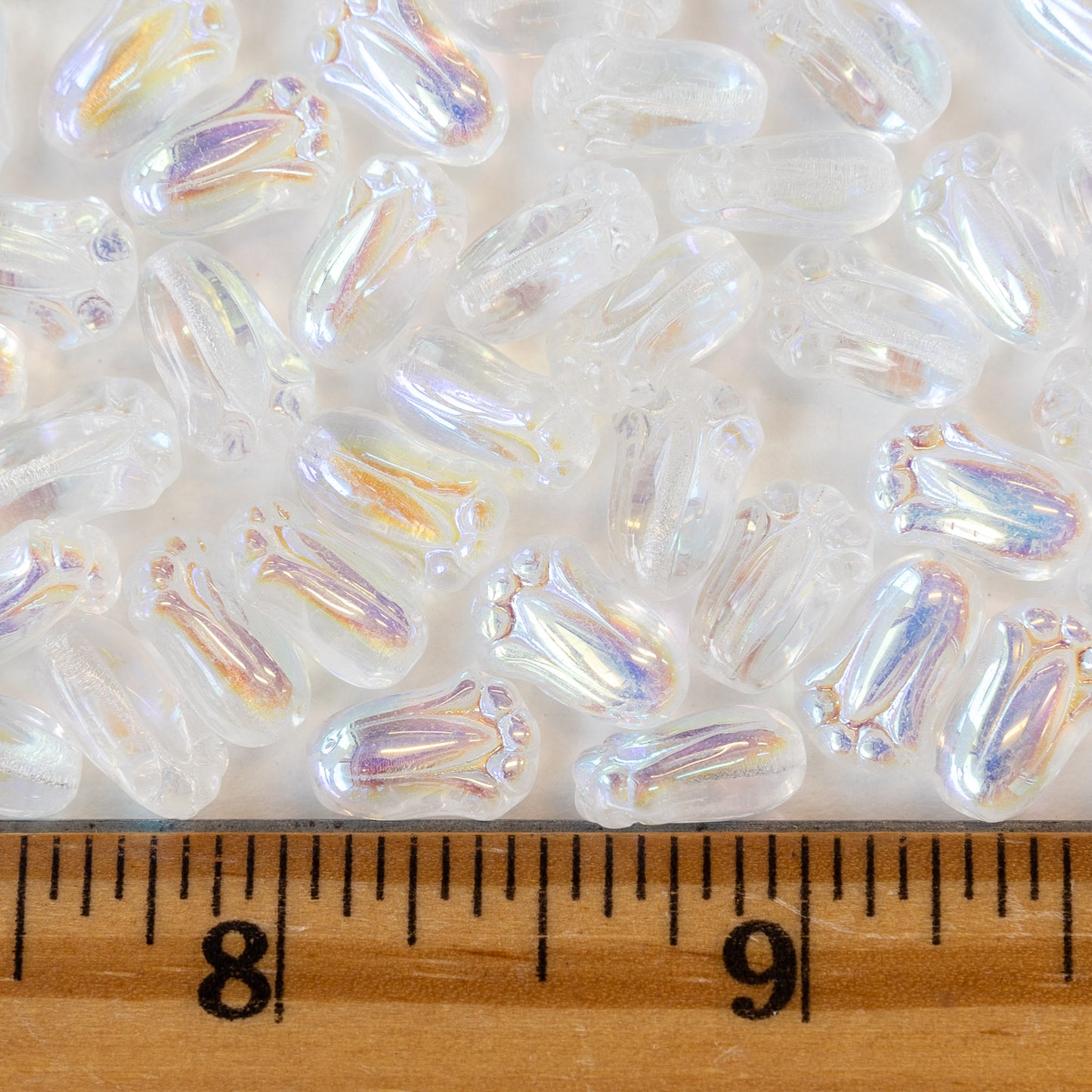 Load image into Gallery viewer, 10mm Glass Tulip Beads - Crystal AB - 20 Beads

