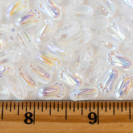 10mm Glass Tulip Beads - Crystal AB - 20 Beads