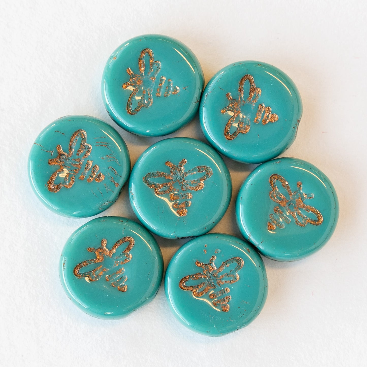 Load image into Gallery viewer, 12mm Honey Bee Bead - Turquoise - 12 Beads
