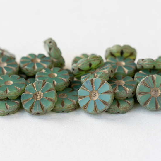 Load image into Gallery viewer, 12mm Coin Beads - Sage Green with Gold Wash - 10 or 30 Beads
