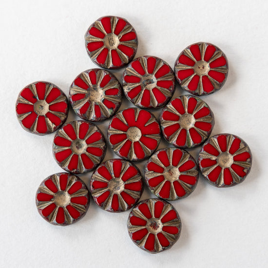 Load image into Gallery viewer, 12mm Coin Beads - Opaque Red with Gold Wash -10 or 30 Beads
