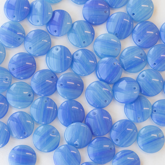 12mm Glass Lentil Beads - Mixed Blues - 25 Beads