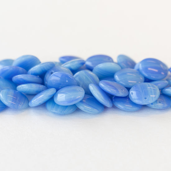 12mm Glass Lentil Beads - Mixed Blues - 25 Beads