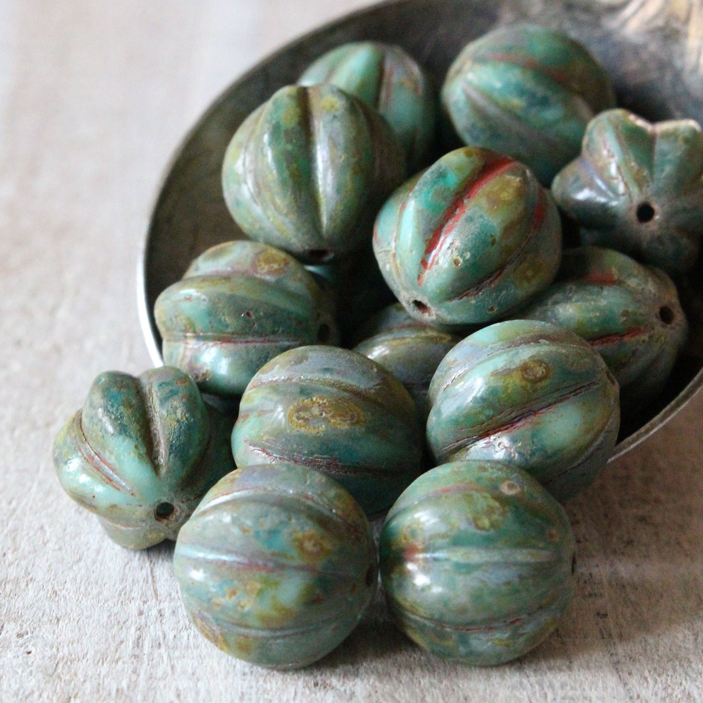 10mm Melon Beads -  Turquoise Picasso- 15 Beads