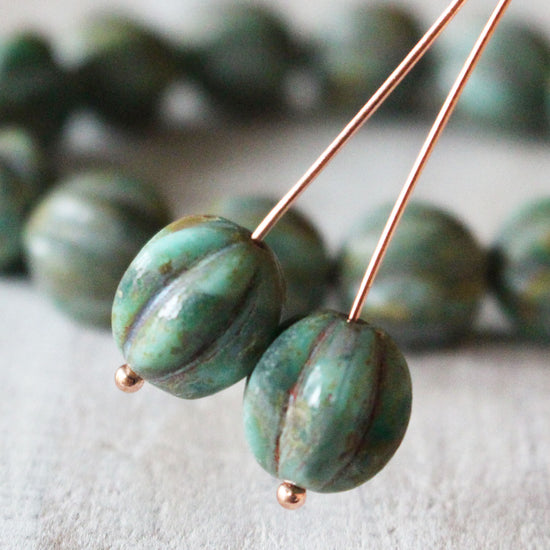 10mmMelon Beads -  Turquoise Picasso- 15 Beads
