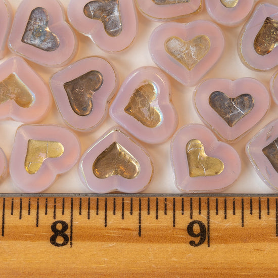 14mm Heart Beads - Pink with Gold Wash - 10 hearts