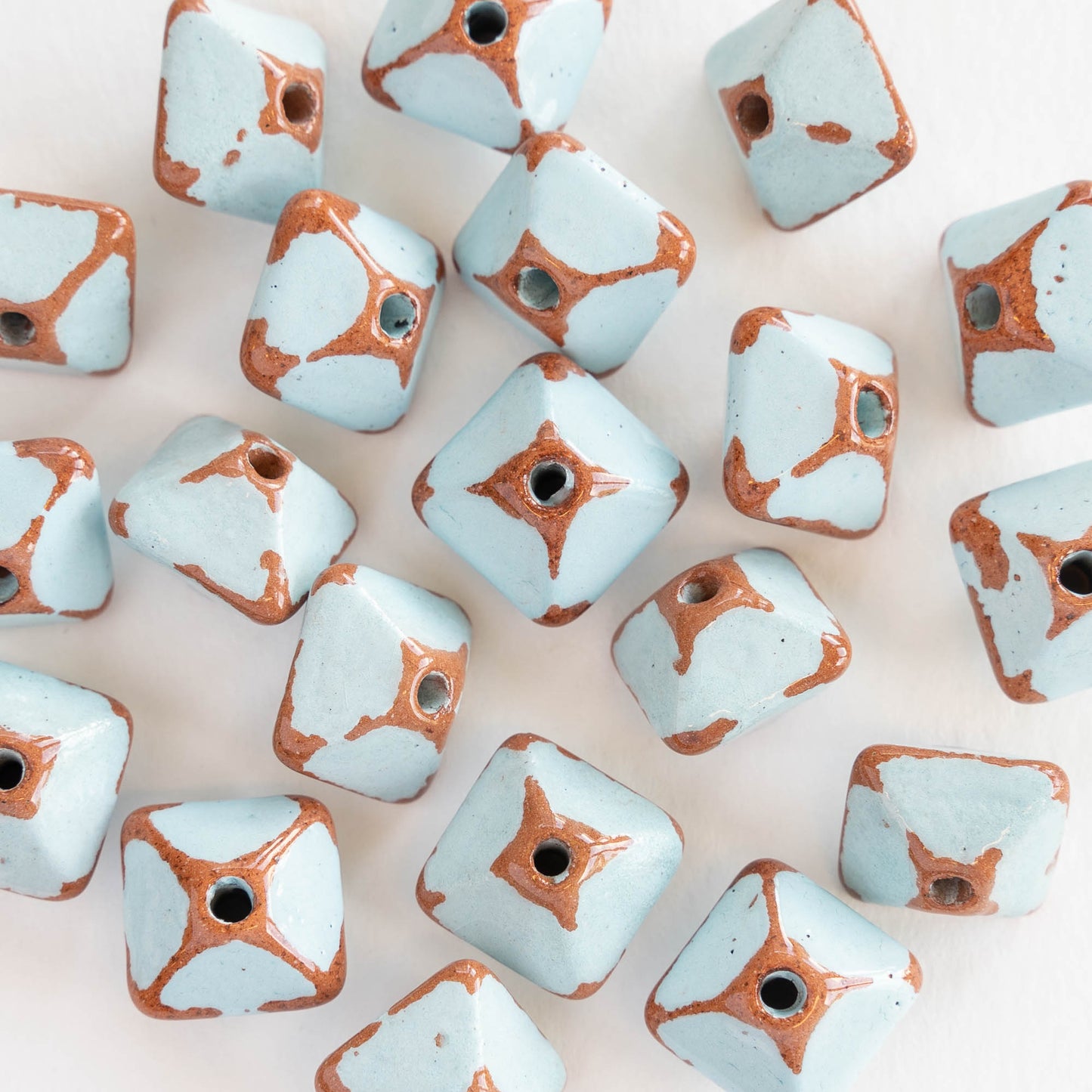 12x15mm Shiny Glazed Ceramic Octahedron Beads - Baby Blue - Choose Amount