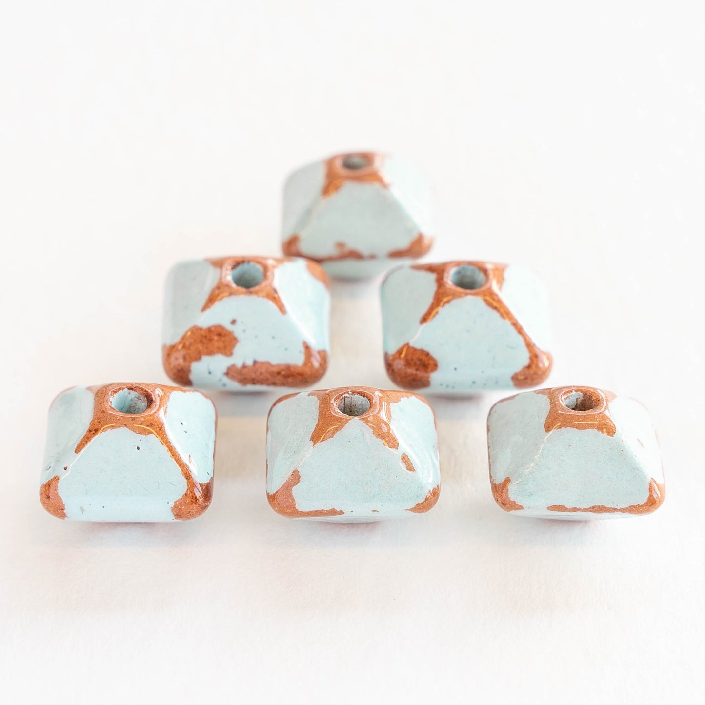 12x15mm Shiny Glazed Ceramic Octahedron Beads - Baby Blue - Choose Amount