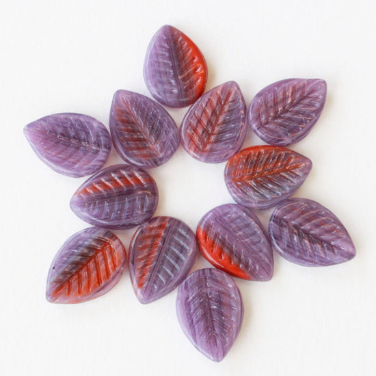 Load image into Gallery viewer, 12x16mm Glass Leaf Beads - Purple Red Mix - 10 Leaves
