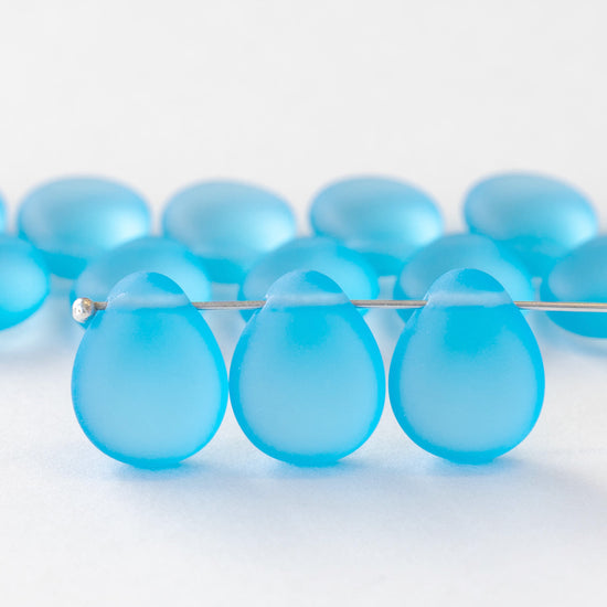 Load image into Gallery viewer, 12x16mm Flat Teardrop Beads - Aqua Matte - 20 Beads
