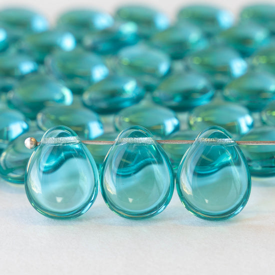 Load image into Gallery viewer, 12x16mm Flat Glass Teardrop Beads - Seafoam - 20 Beads
