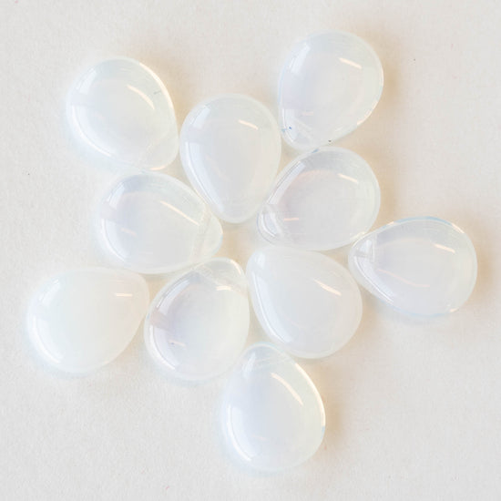 12x16mm Flat Glass Teardrop Beads - Pearly Opaline - 20 Beads