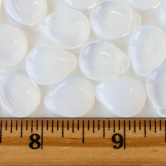 12x16mm Flat Glass Teardrop Beads - Pearly Opaline - 20 Beads