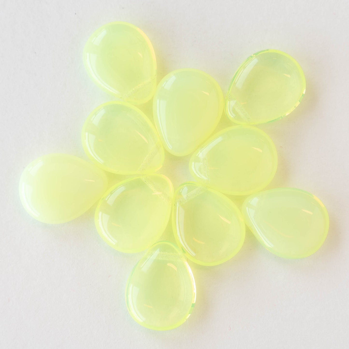12x16mm Flat Glass Teardrop Beads - Jonquil Opaline - 20 Beads