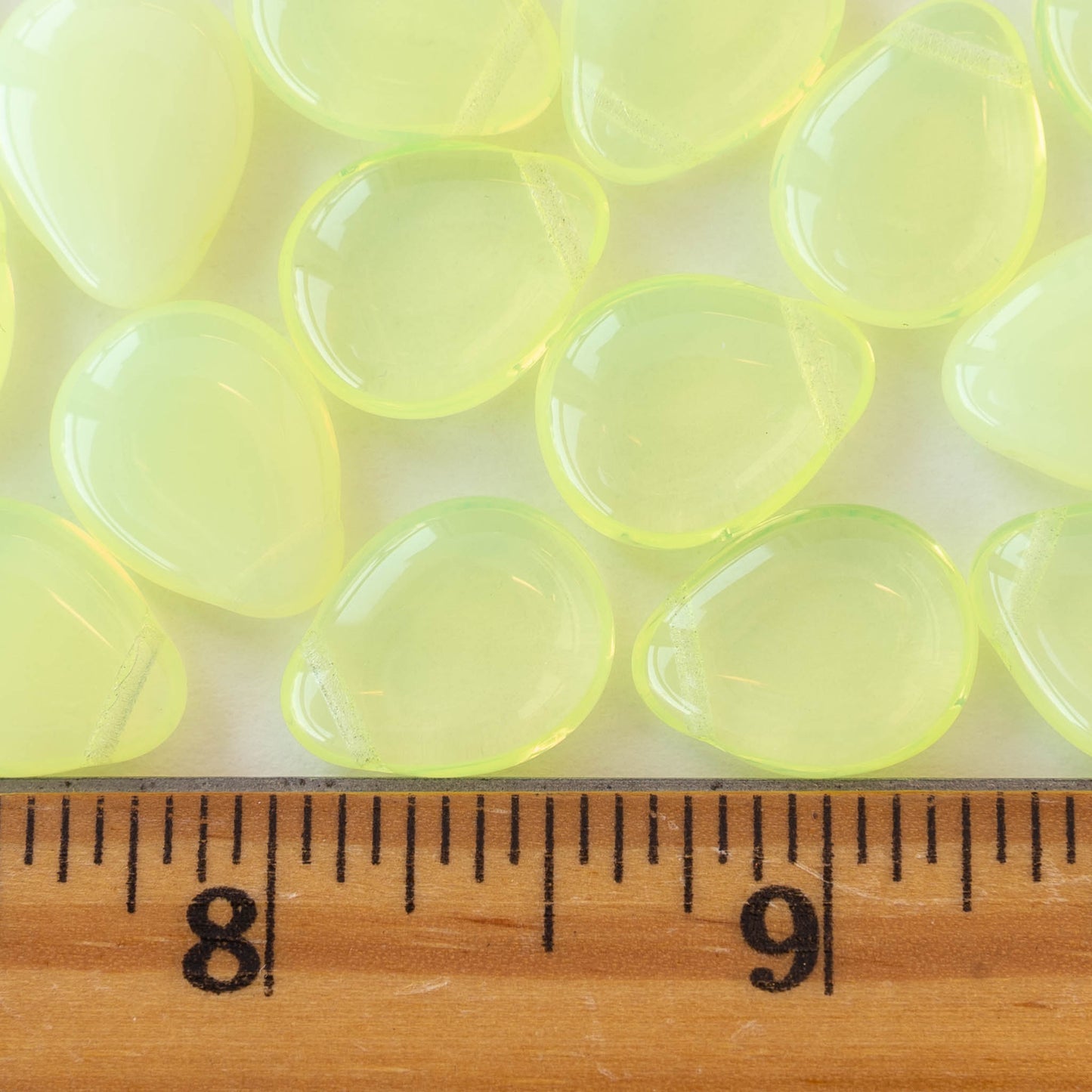 12x16mm Flat Glass Teardrop Beads - Jonquil Opaline - 20 Beads