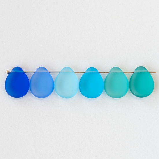 12x16mm Flat Glass Teardrop Beads - Matte Assortment - 10 Beads