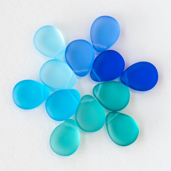 12x16mm Flat Glass Teardrop Beads - Matte Assortment - 10 Beads
