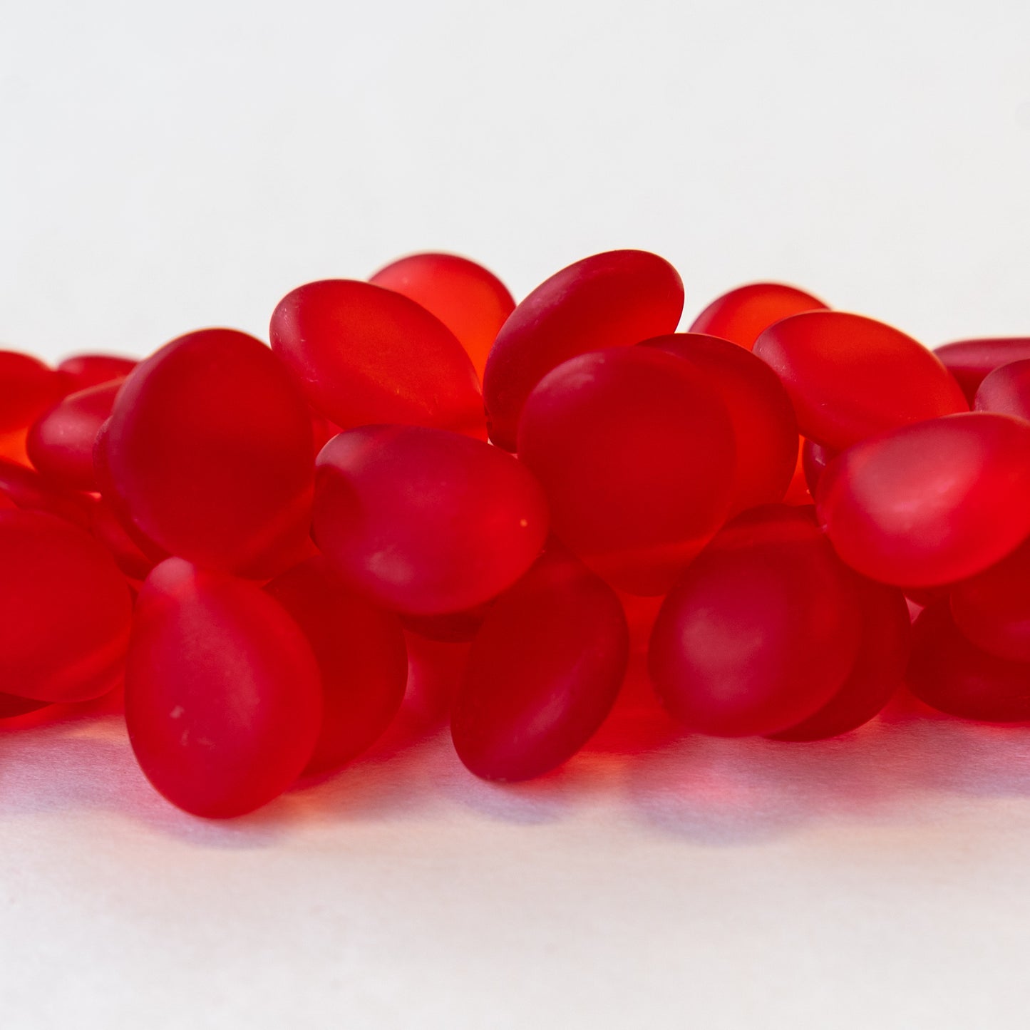 12x16mm Flat Glass Teardrop Beads - Siam Red Matte - 20 Beads