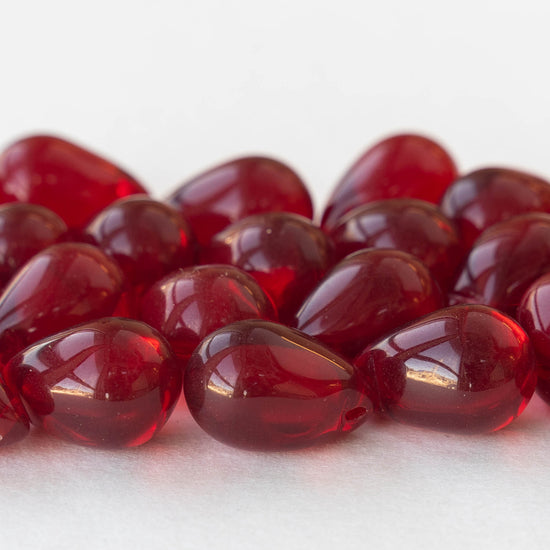 Large 18mm Glass Teardrop Beads - Red - 4 or 12