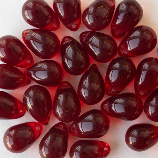 Large 18mm Glass Teardrop Beads - Red - 4 or 12