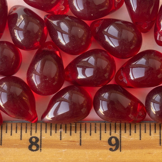 Large 18mm Glass Teardrop Beads - Red - 4 or 12