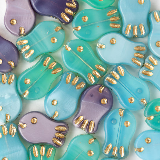 Glass Fish Beads - 19x12mm - Mix with Gold Wash - 10