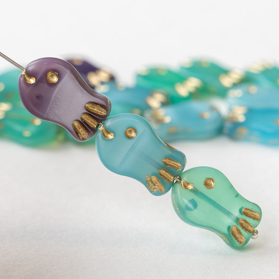 Glass Fish Beads - 19x12mm - Mix with Gold Wash - 10
