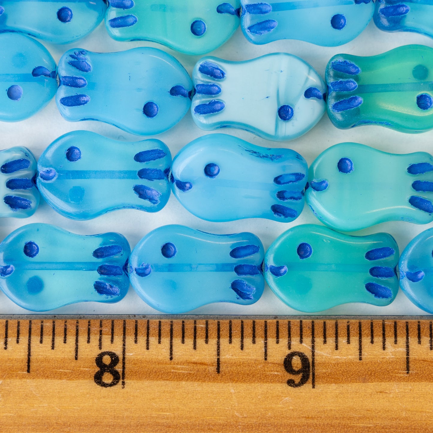 Glass Fish Beads - 19x12mm - Blue Mix - 10 fish