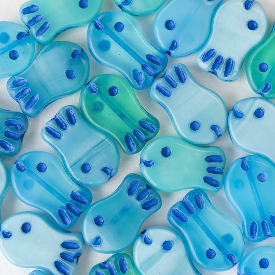 Glass Fish Beads - 19x12mm - Blue Mix - 10 fish