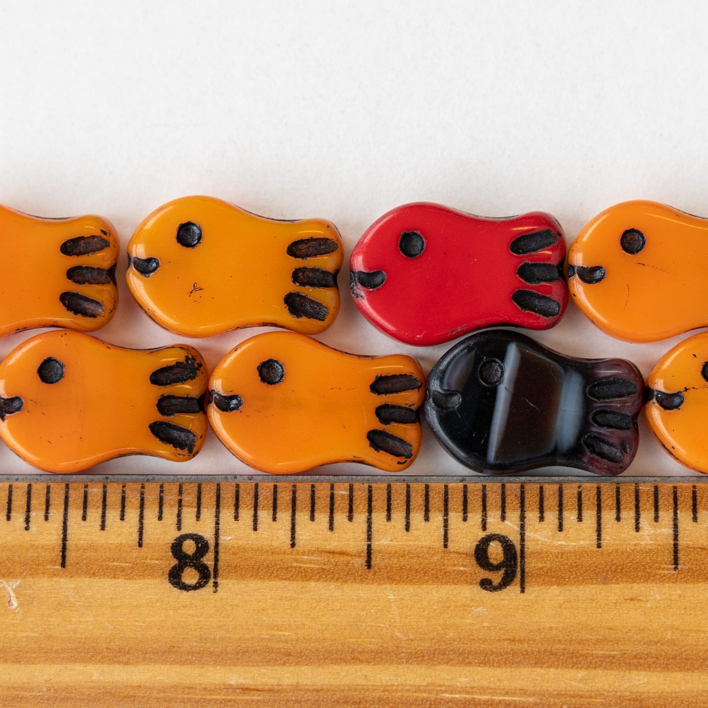 Glass Fish Beads - 19x12mm - Red and Orange - 10 fish