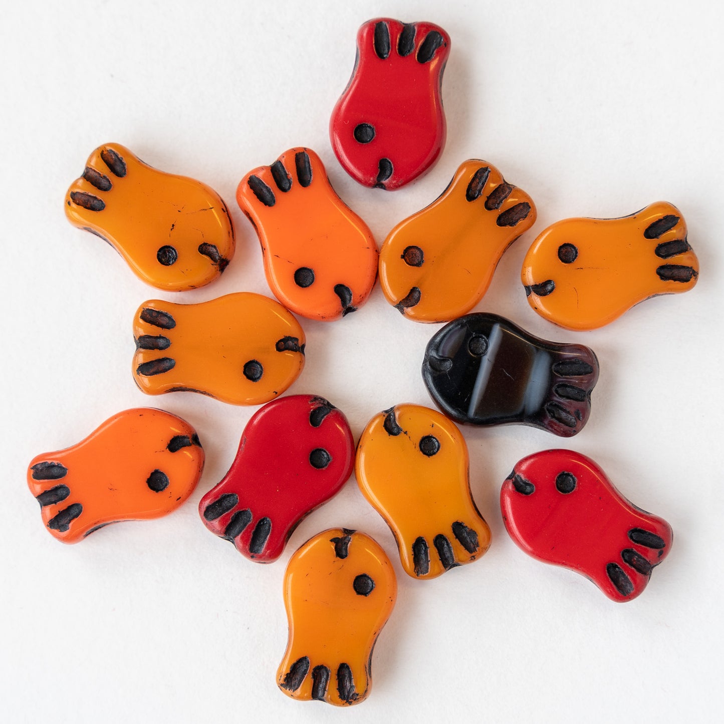 Glass Fish Beads - 19x12mm - Red and Orange - 10 fish