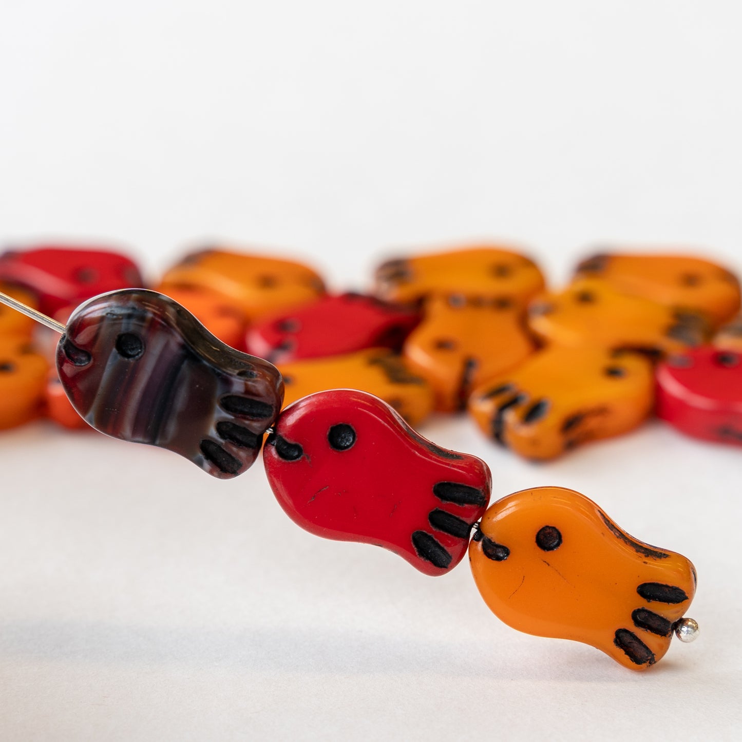 Glass Fish Beads - 19x12mm - Red and Orange - 10 fish