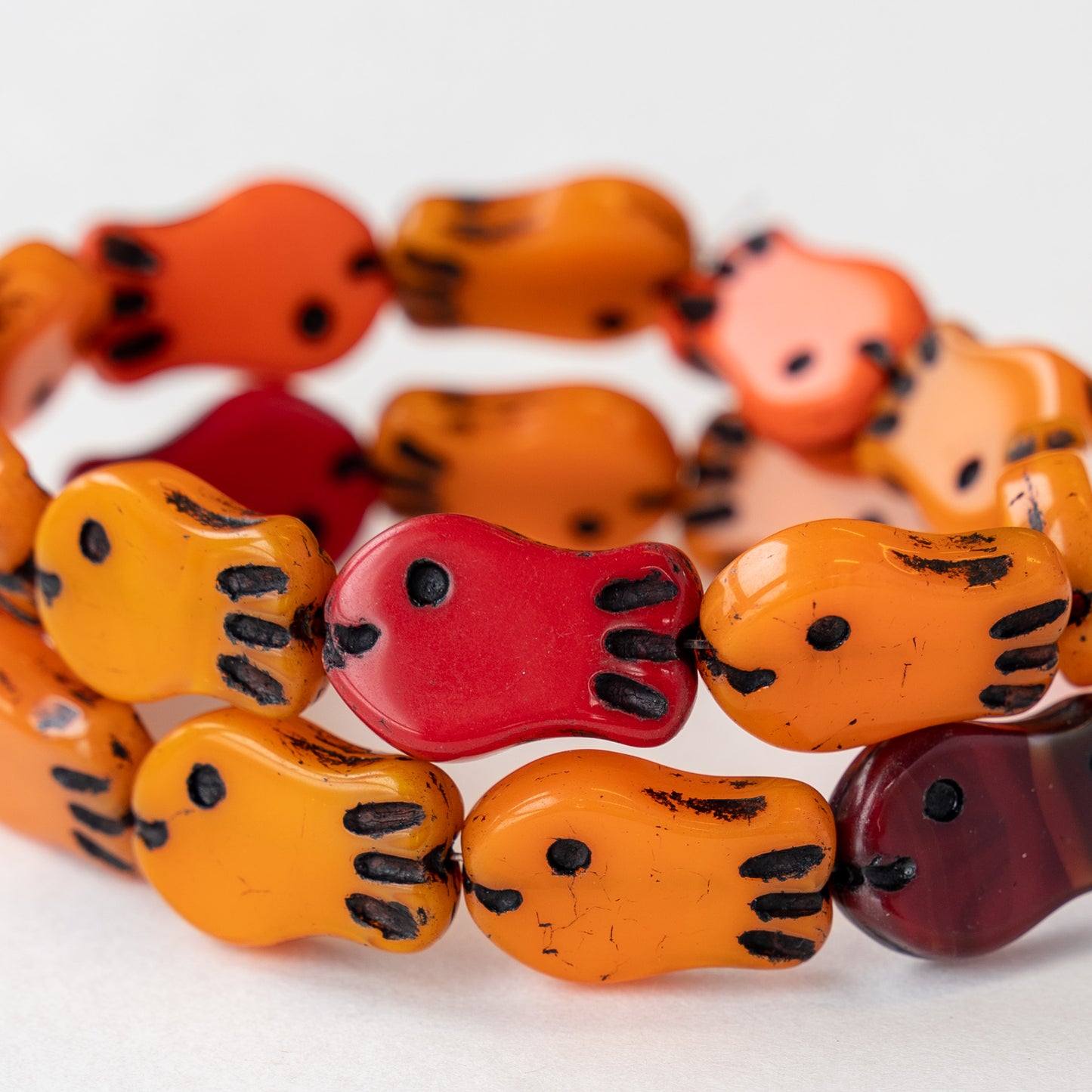 Glass Fish Beads - 19x12mm - Red and Orange - 10 fish