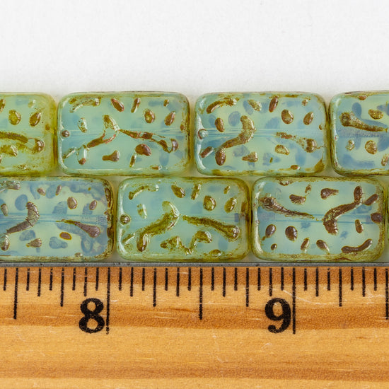 19mm Groovy Rectangle - Sea Green Opaline - 10 Beads