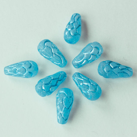 Load image into Gallery viewer, 25x12mm Long Drilled Designed Drops - Matte Aqua - 20 Beads
