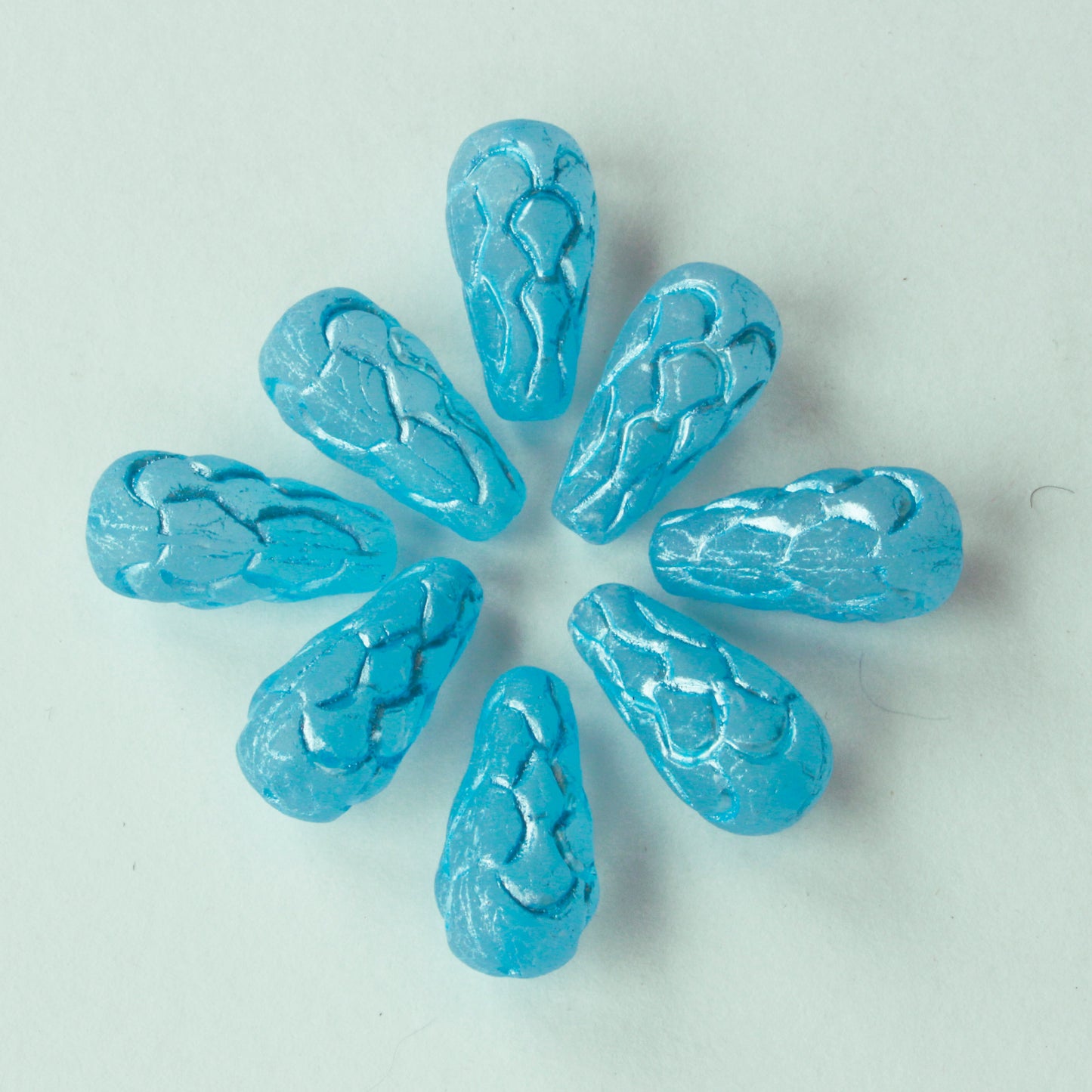 Load image into Gallery viewer, 25x12mm Long Drilled Designed Drops - Matte Aqua - 20 Beads
