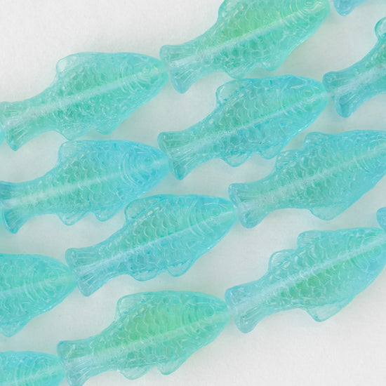 Load image into Gallery viewer, Glass Fish Beads - Aqua Mix- 6 or 12
