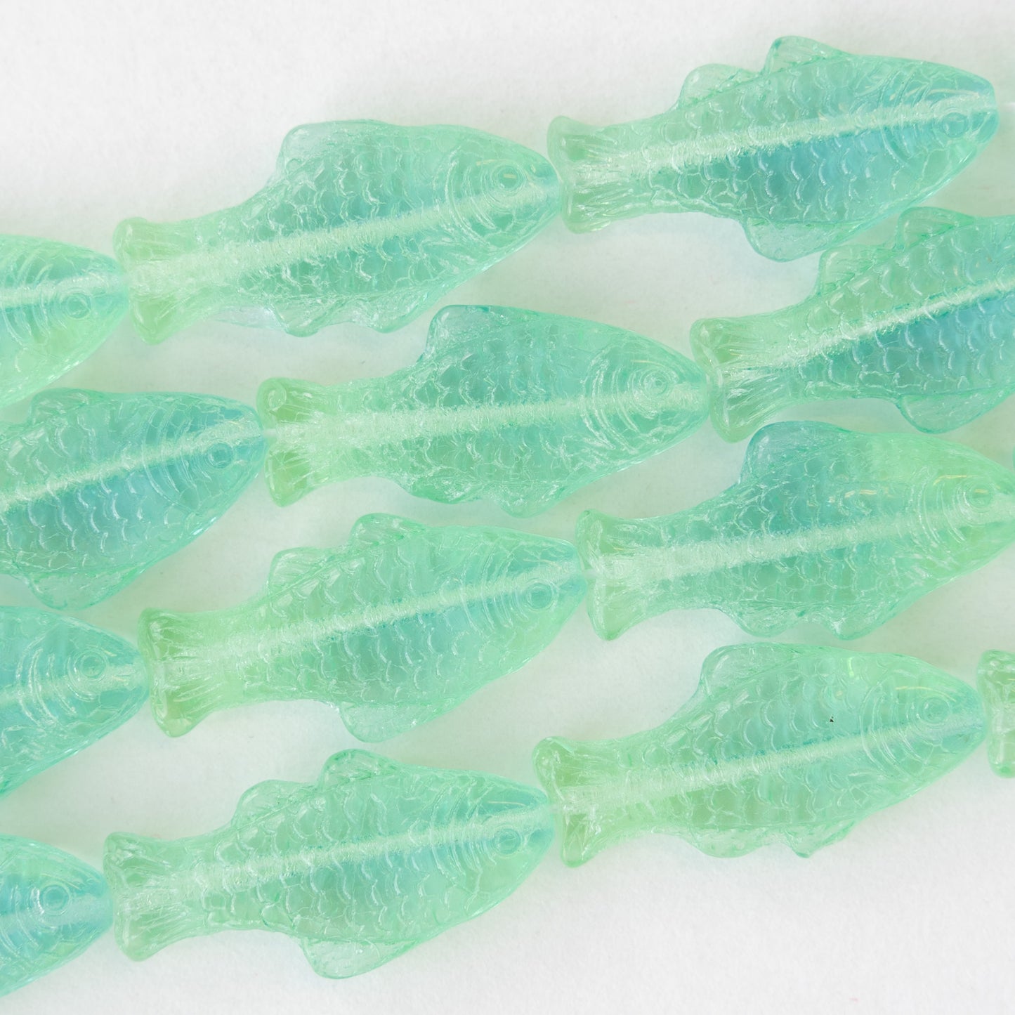 Load image into Gallery viewer, Glass Fish Beads - Aqua Green Mix - 6 or 12
