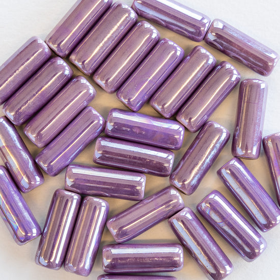 6x17mm Glazed Ceramic Tube Beads - Iridescent Purple Passion - 8 or 24