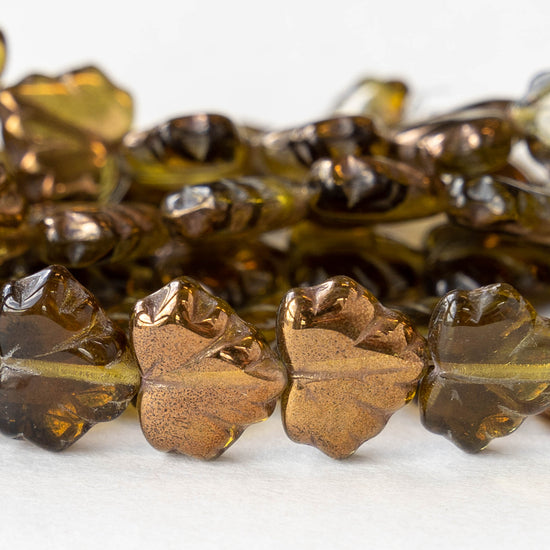 13mm Maple Leaf Beads -  Olive Green Bronze - 10 or 20 Beads