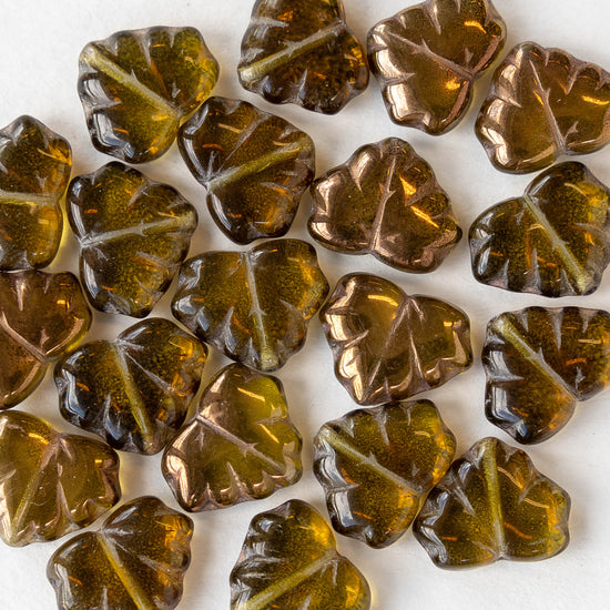 13mm Maple Leaf Beads -  Olive Green Bronze - 10 or 20 Beads