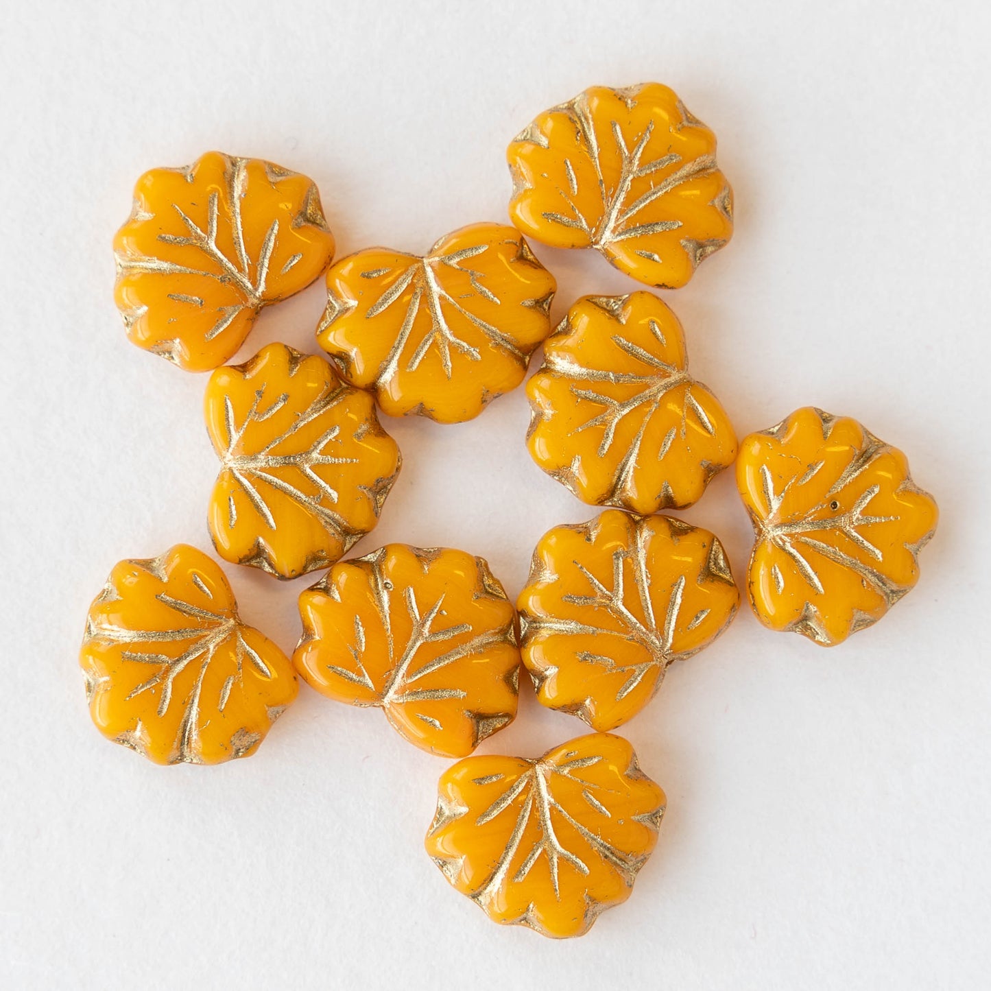 13mm Maple Leaf Beads - Light Orange with Gold Wash - 12 Beads