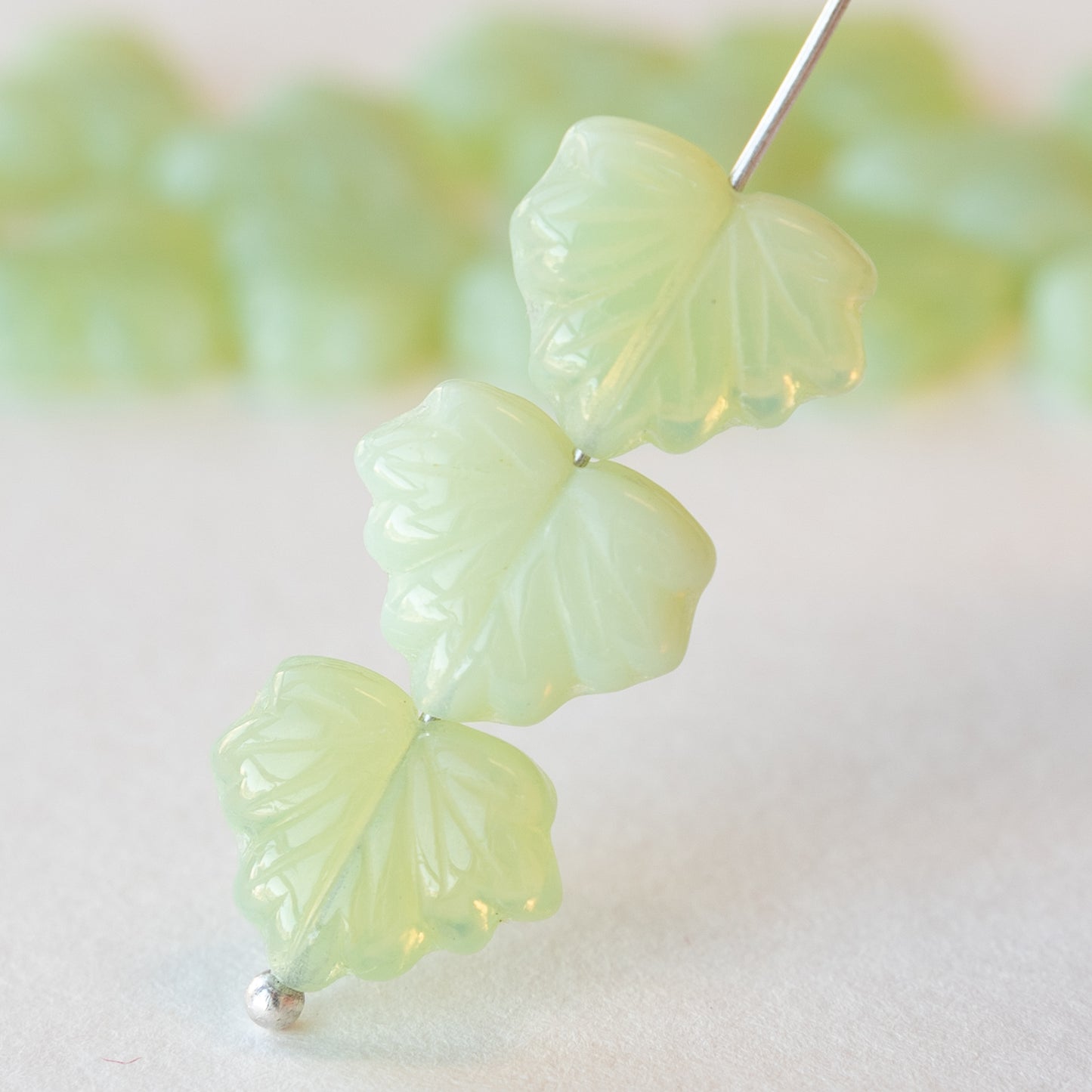 13mm Maple Leaf Beads -  Light Opaline Green - 10 or 20 Beads