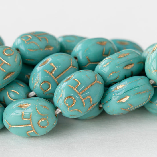 Metallic Scarab Beads - Turquoise with Gold Wash - 8 beads