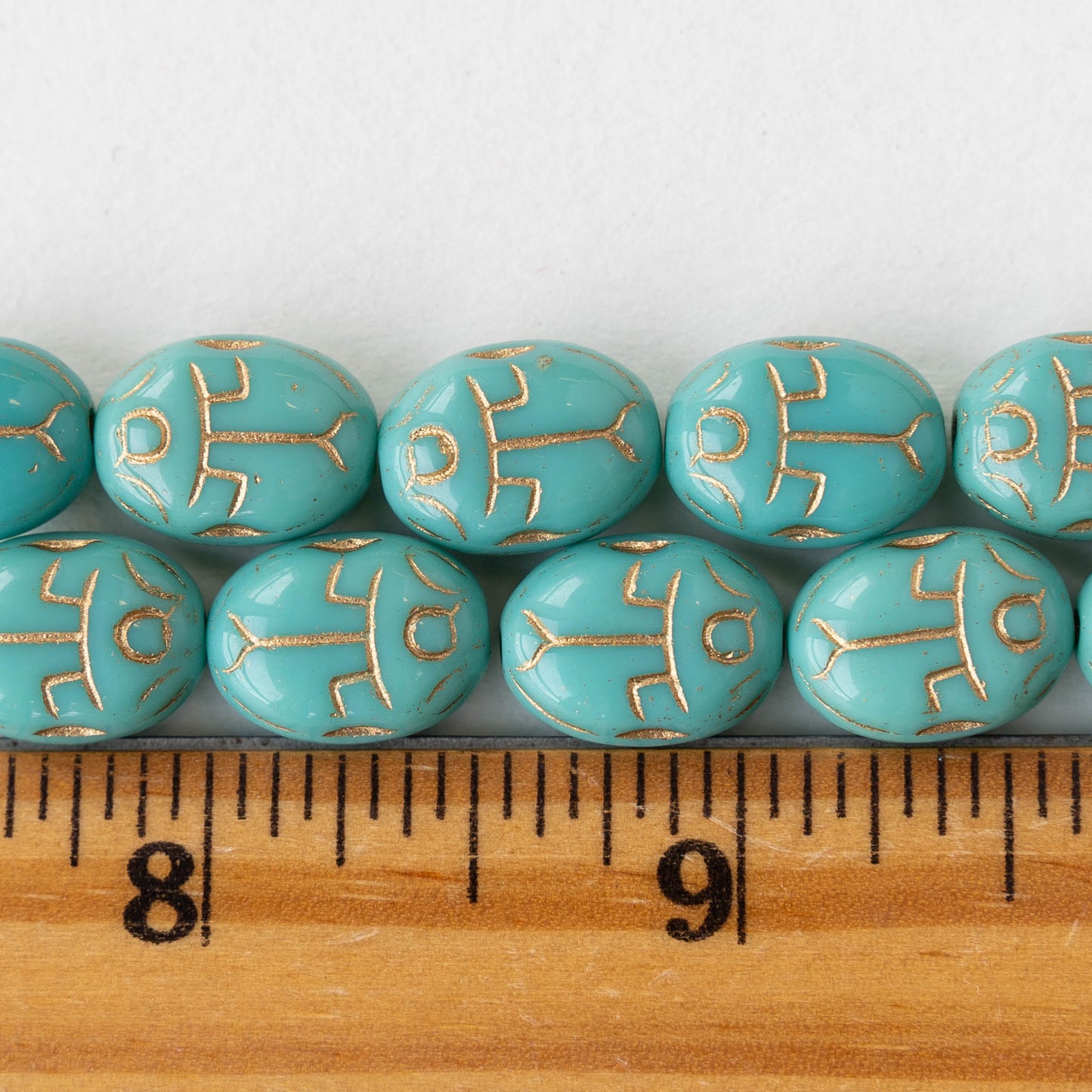Metallic Scarab Beads - Turquoise with Gold Wash - 8 beads