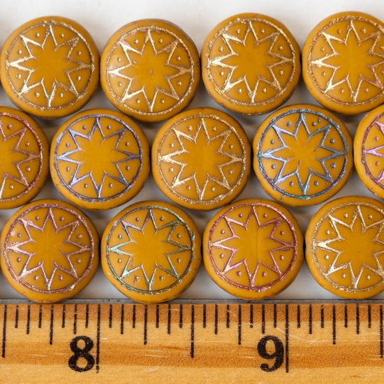 Load image into Gallery viewer, 13mm Star Of Ishtar - Ochre with Metallic Wash
