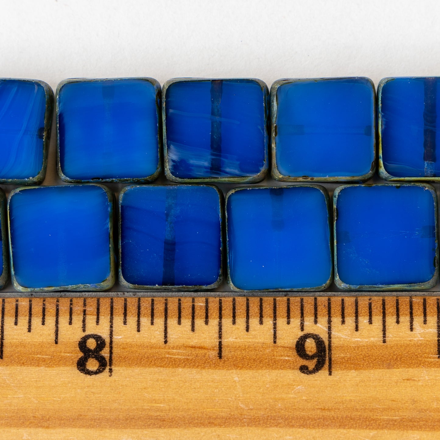 Load image into Gallery viewer, 13mm Glass Tile Beads - Blue Opal - 6 or 18 Beads
