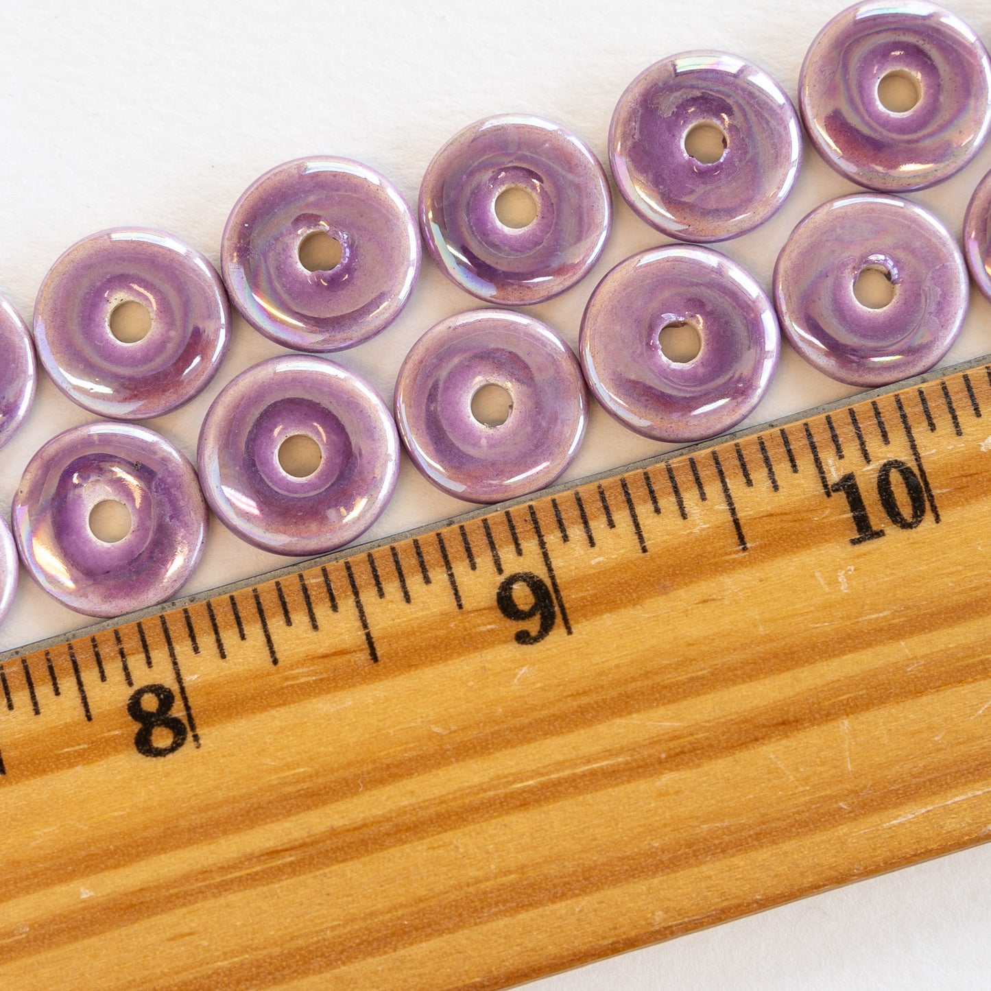 13mm Glazed Ceramic Disk Beads - Lilac Luster