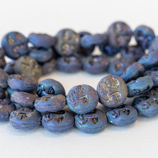 13mm Full Moon Coin Beads - Matte Blue Iris - 15 beads